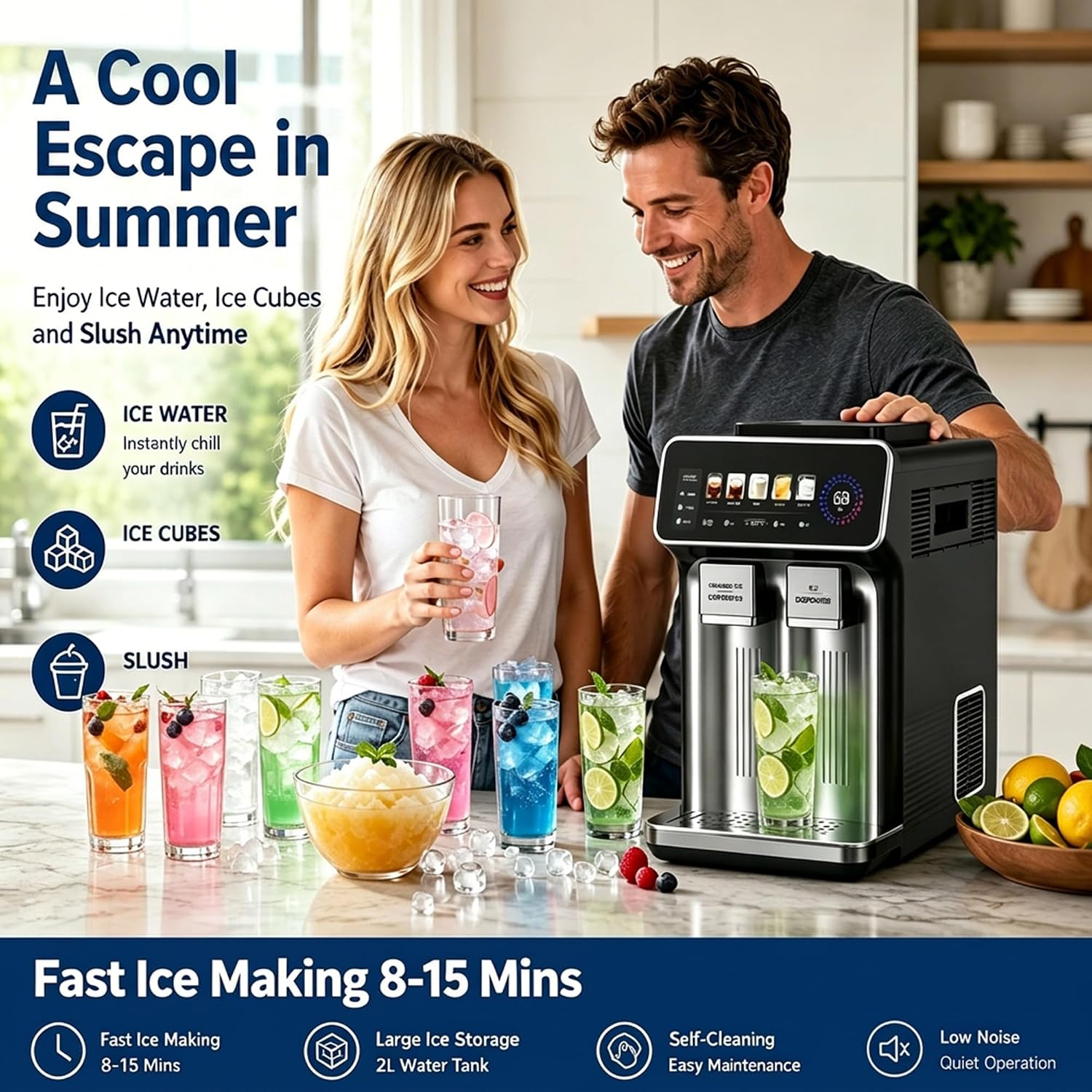 3-IN-1 Portable Countertop Ice Maker, 15kg/H, 1.5L Tank, 5 Adjustable Ice Modes wholesale product photo 4 — ASYMTON