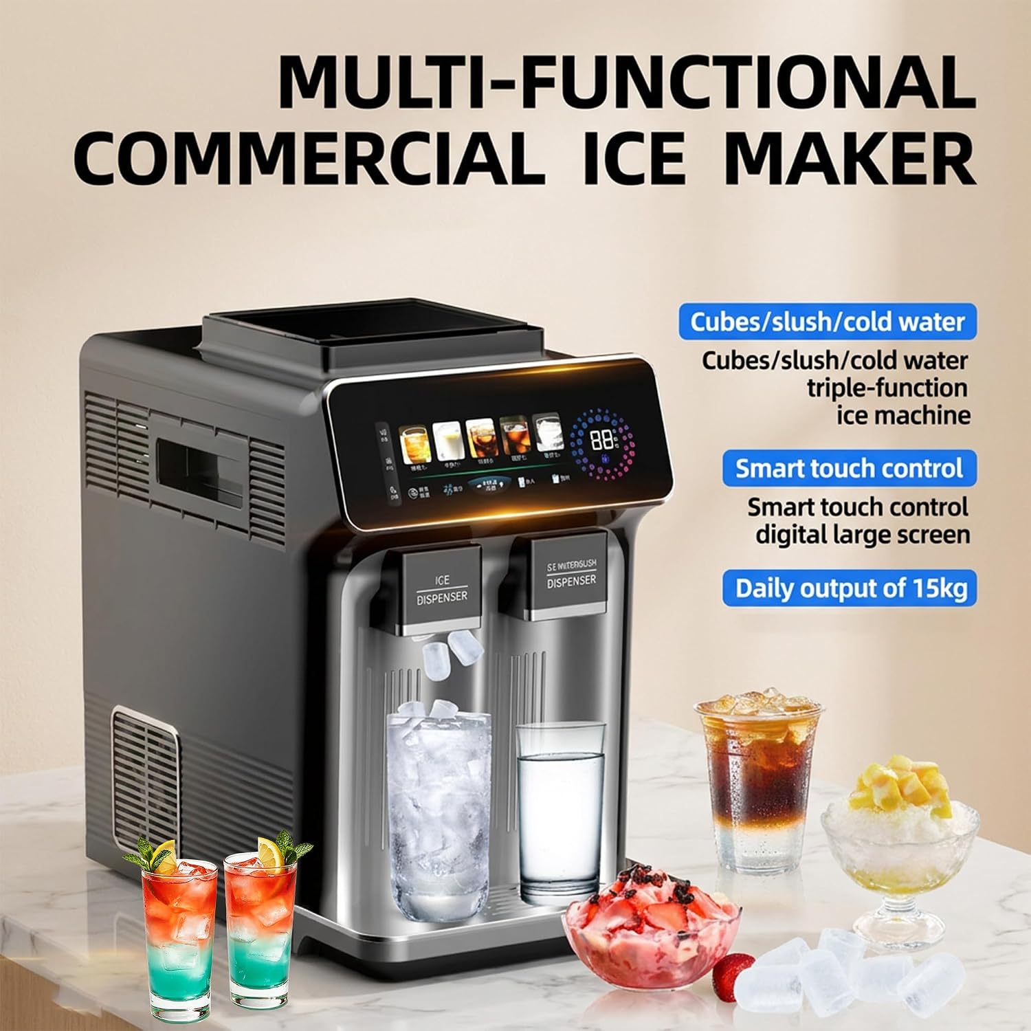 3-IN-1 Portable Countertop Ice Maker, 15kg/H, 1.5L Tank, 5 Adjustable Ice Modes wholesale product photo 3 — ASYMTON