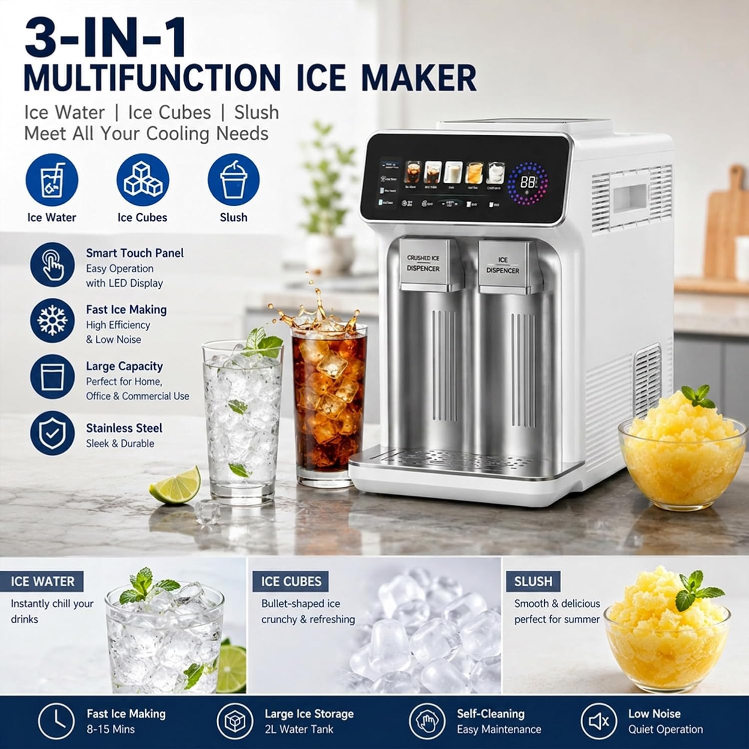 3-IN-1 Portable Countertop Ice Maker, 15kg/H, 1.5L Tank, 5 Adjustable Ice Modes wholesale product photo 10 — ASYMTON