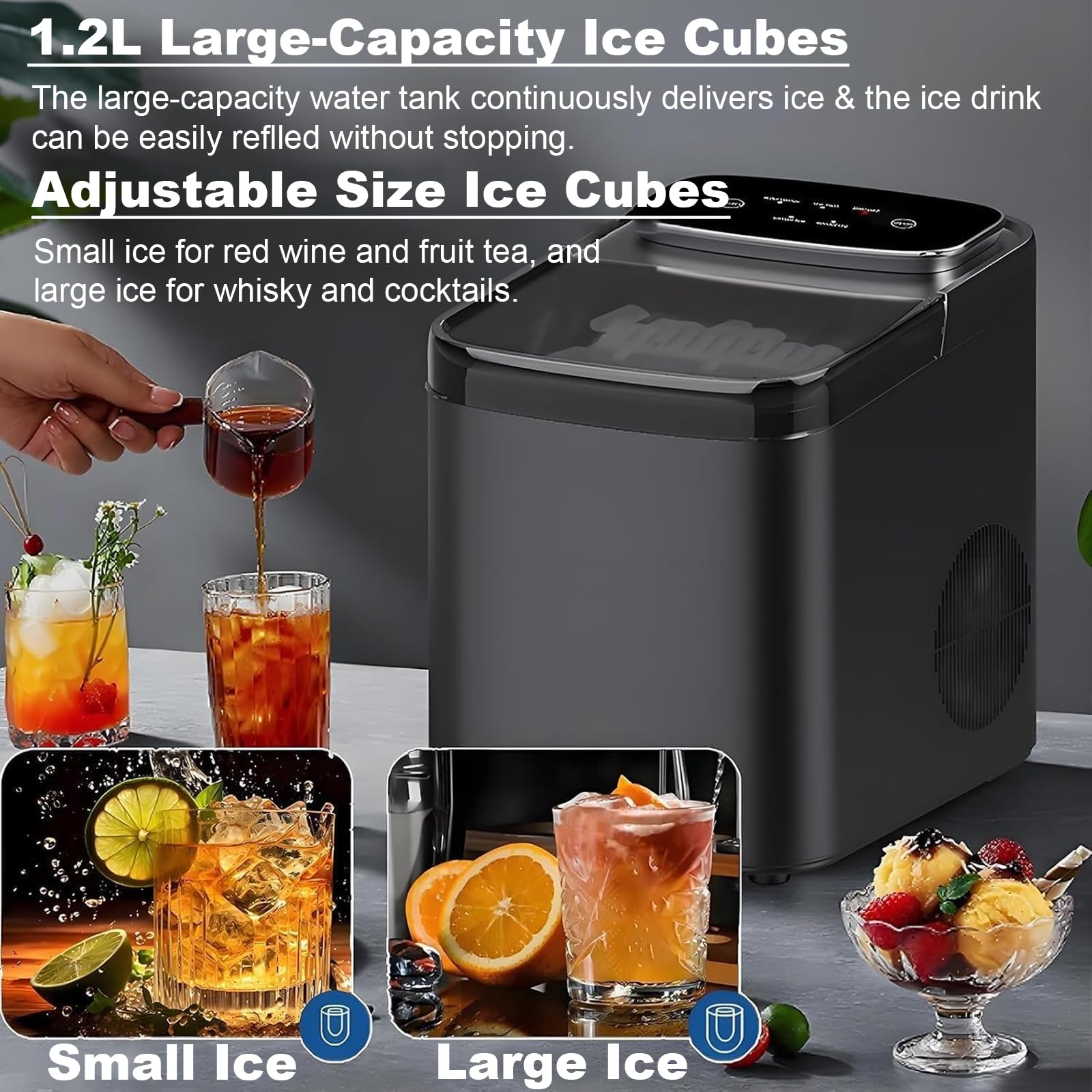12kg/24H Countertop Bullet Ice Maker with 1.2kg Ice Storage wholesale product photo 4 — ASYMTON