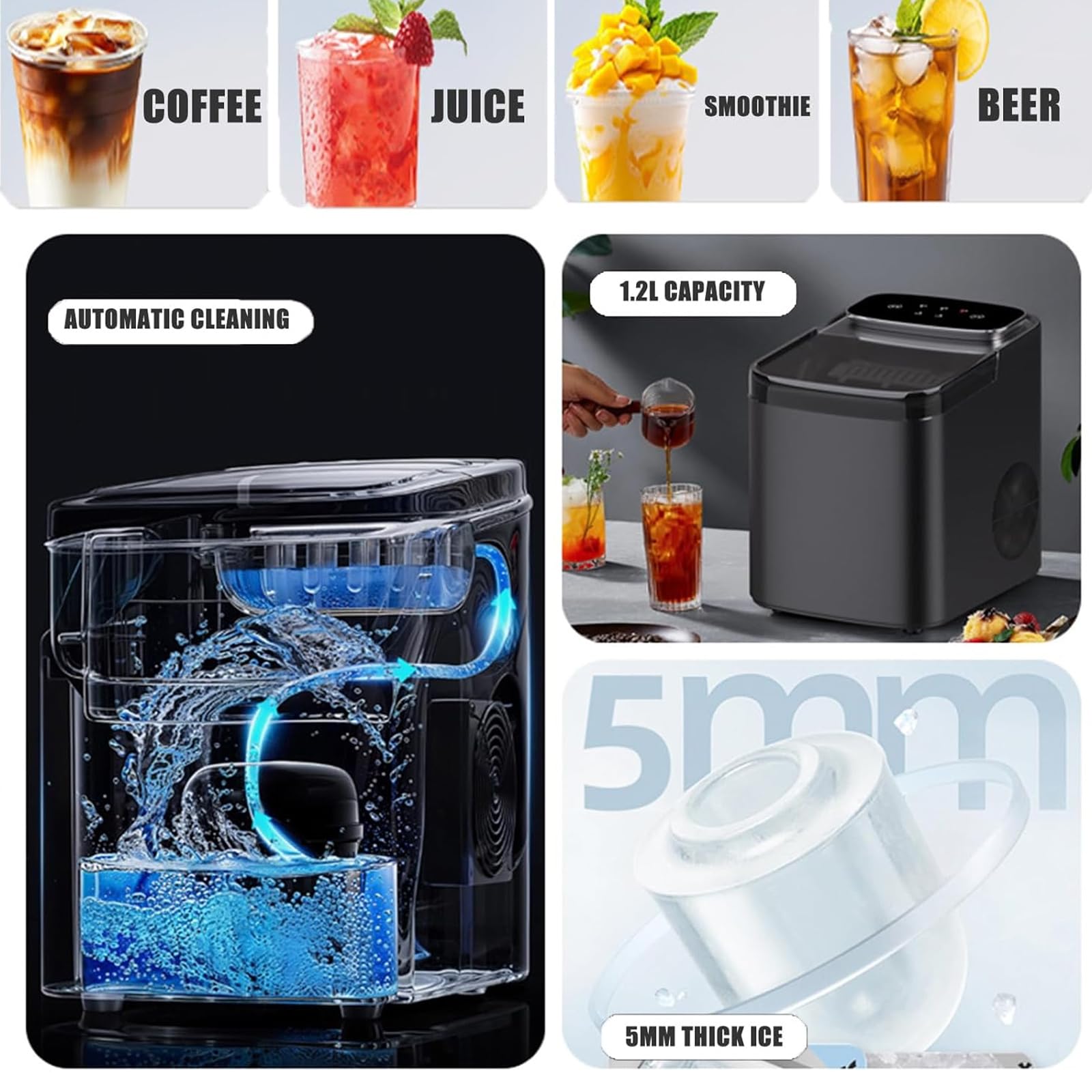 12kg/24H Countertop Bullet Ice Maker with 1.2kg Ice Storage wholesale product photo 5 — ASYMTON