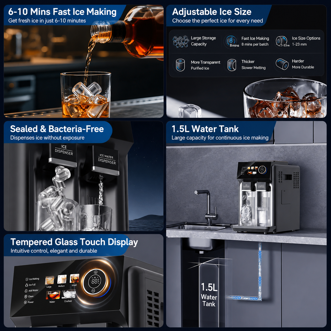 3-IN-1 Portable Countertop Ice Maker, 15kg/H, 1.5L Tank, 5 Adjustable Ice Modes wholesale product photo 5 — ASYMTON