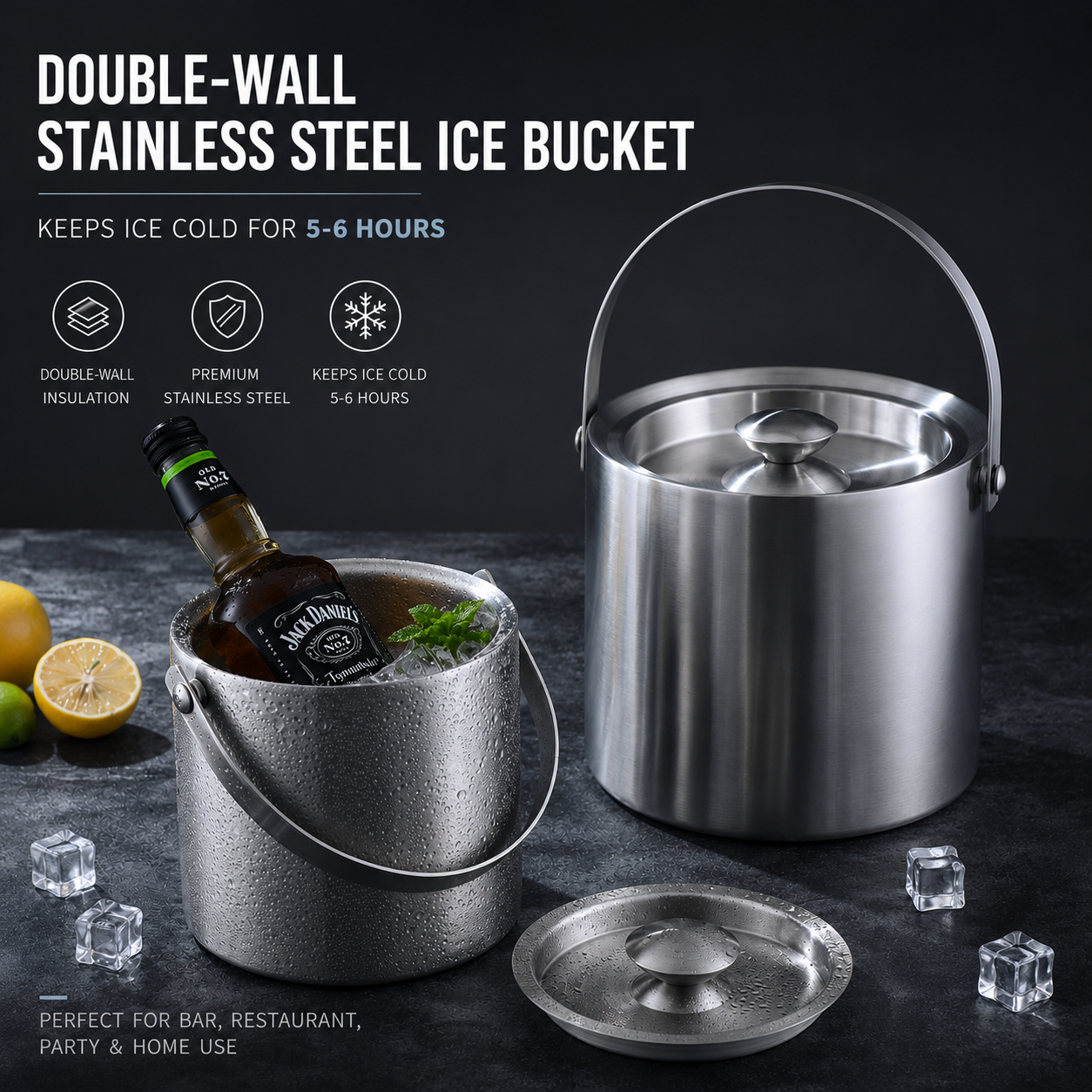 Double-Wall Stainless Steel Ice Bucket with Lid wholesale — ASYMTON OEM/ODM