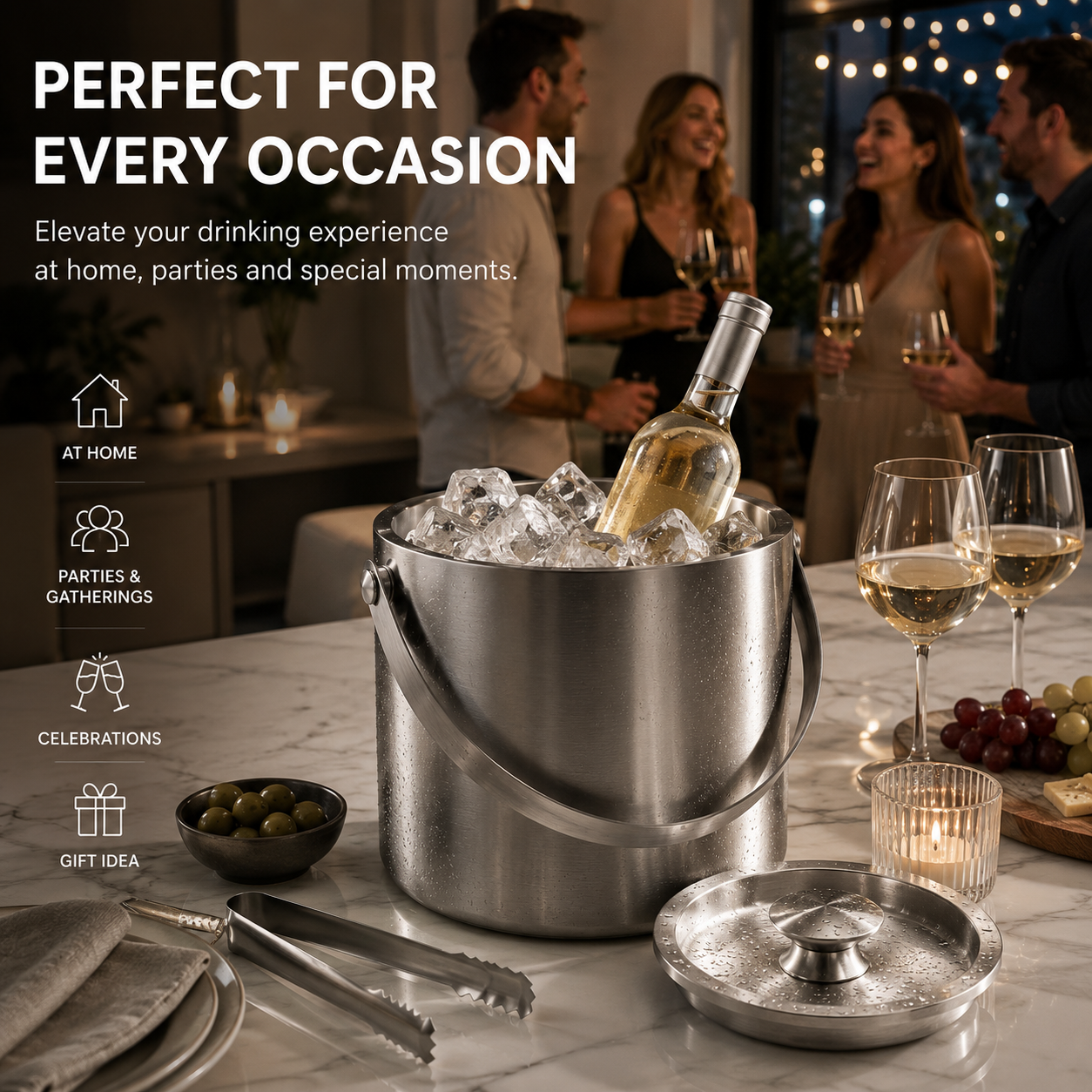 Double-Wall Stainless Steel Ice Bucket with Lid wholesale product photo 4 — ASYMTON