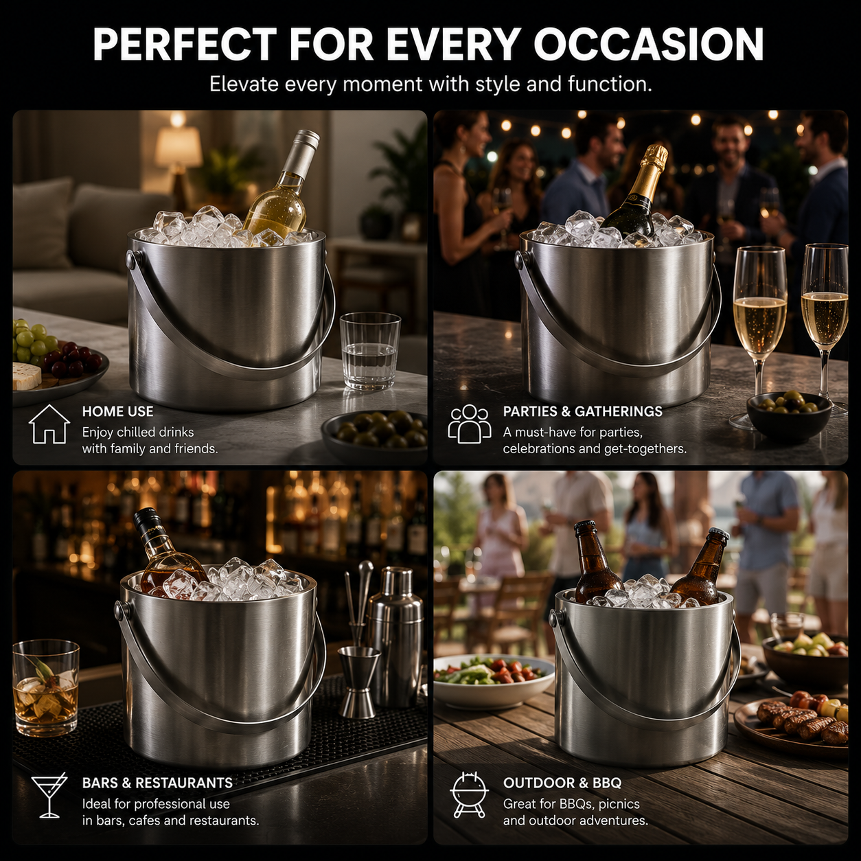 Double-Wall Stainless Steel Ice Bucket with Lid wholesale product photo 5 — ASYMTON