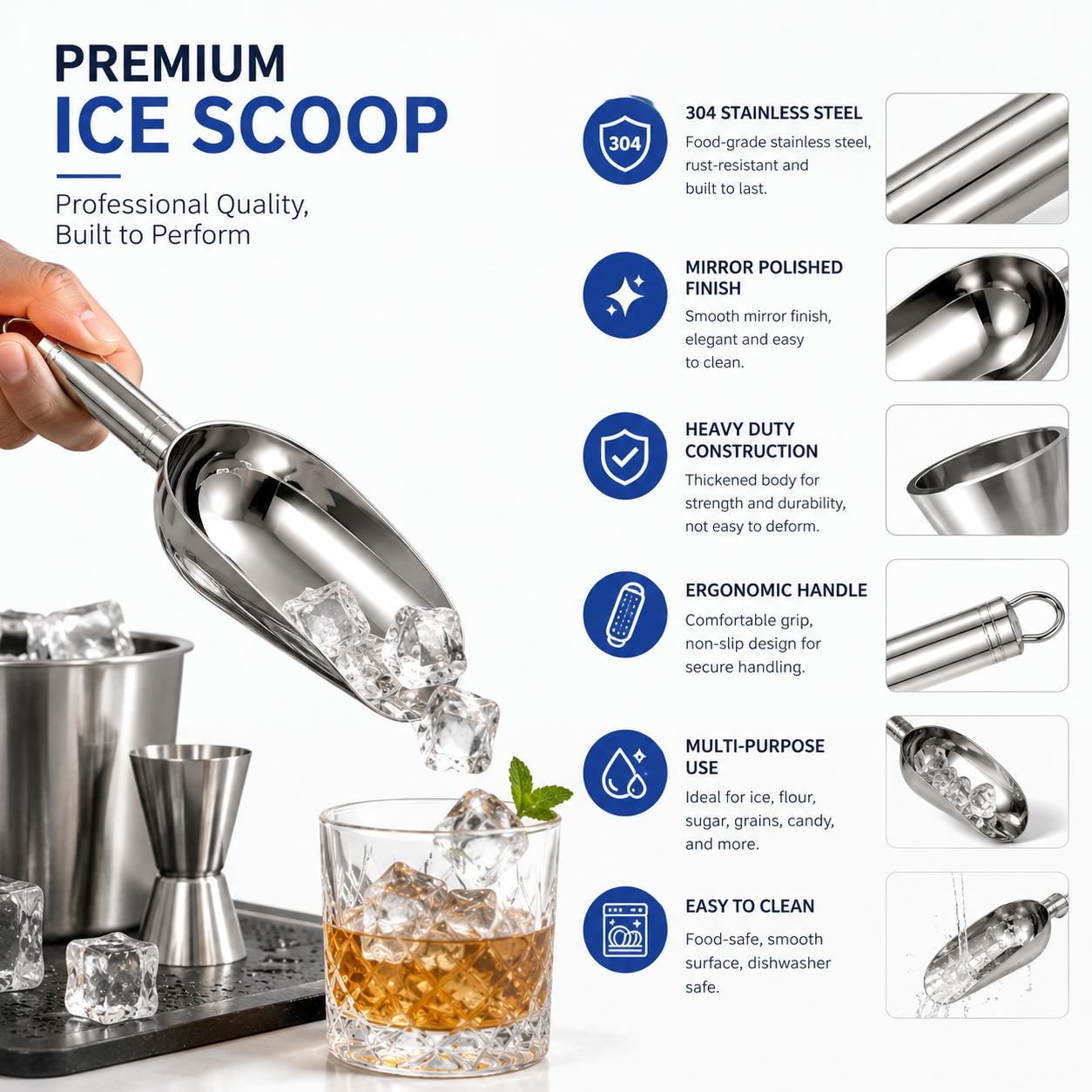 Heavy-Duty Stainless Steel Ice Scoop wholesale product photo 4 — ASYMTON