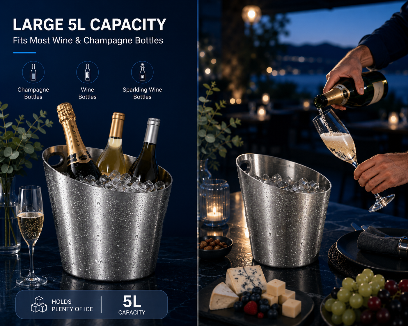 3L/5L Stainless Steel Slanted Champagne Bucket wholesale product photo 2 — ASYMTON